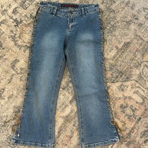 True Vintage Mudd Blue Flare Capri with Side Lacing